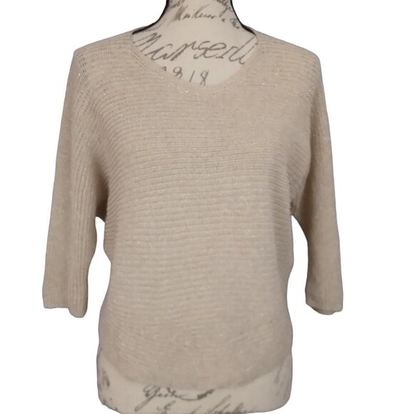 Isabella D |  Loose Knit Pull On Sweater Made in Italy Metallic Ecru | Size S - Picture 1 of 8